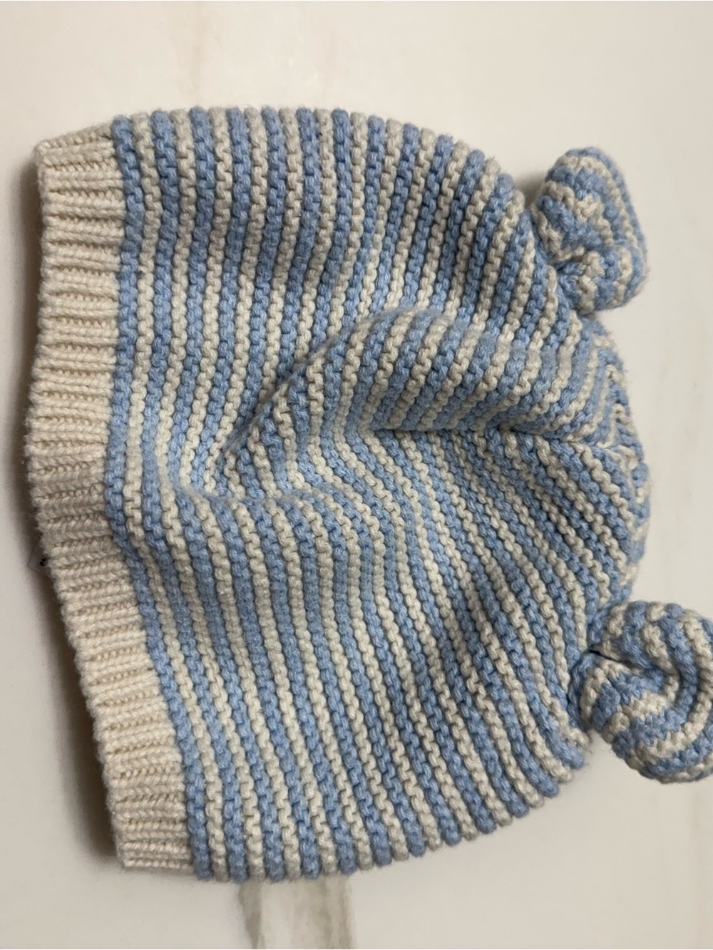 Baby GAP Knit Hat in Blue and Cream Stripes with Bear Ears